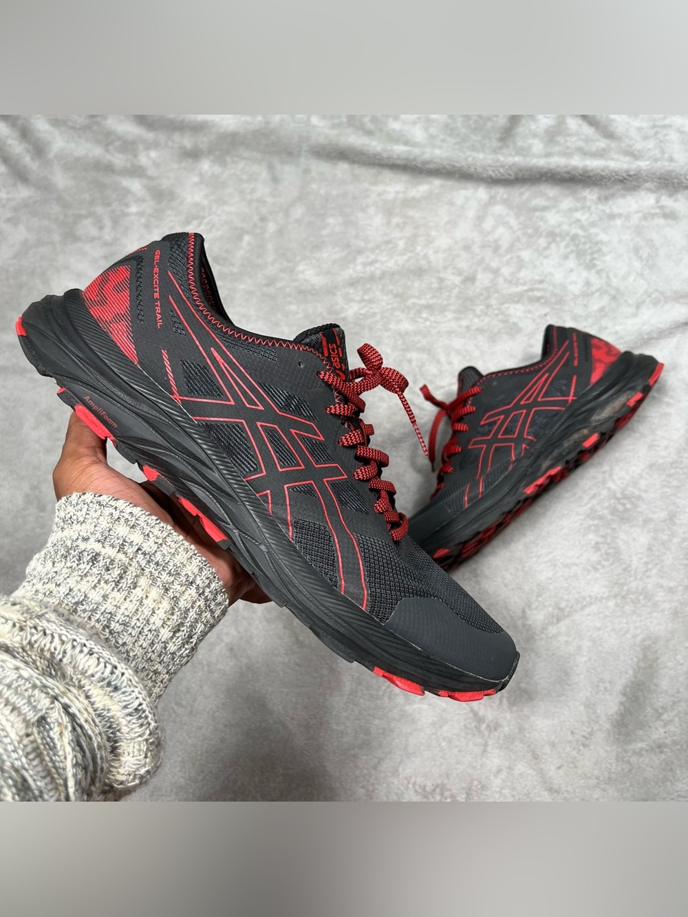 Asics Gel Excite Trail Sneakers Mens 13 Grey/Red Hiking Athletic 1011B194
